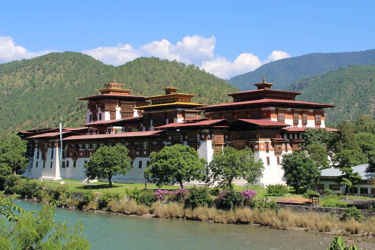 Punakha Dzong fortress beside the river in Bhutan