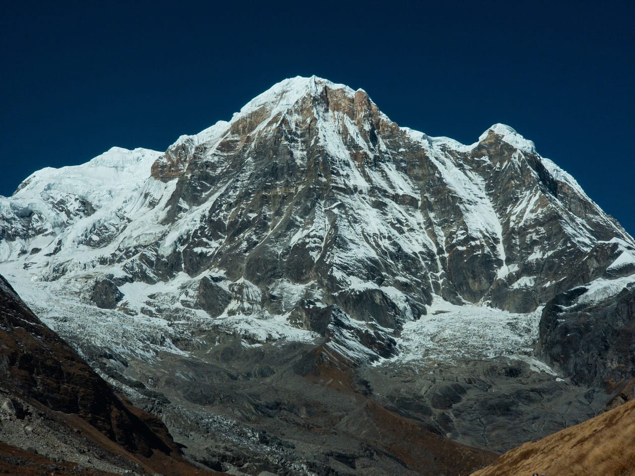 Snow-capped Annapurna massif in the Nepal Himalaya