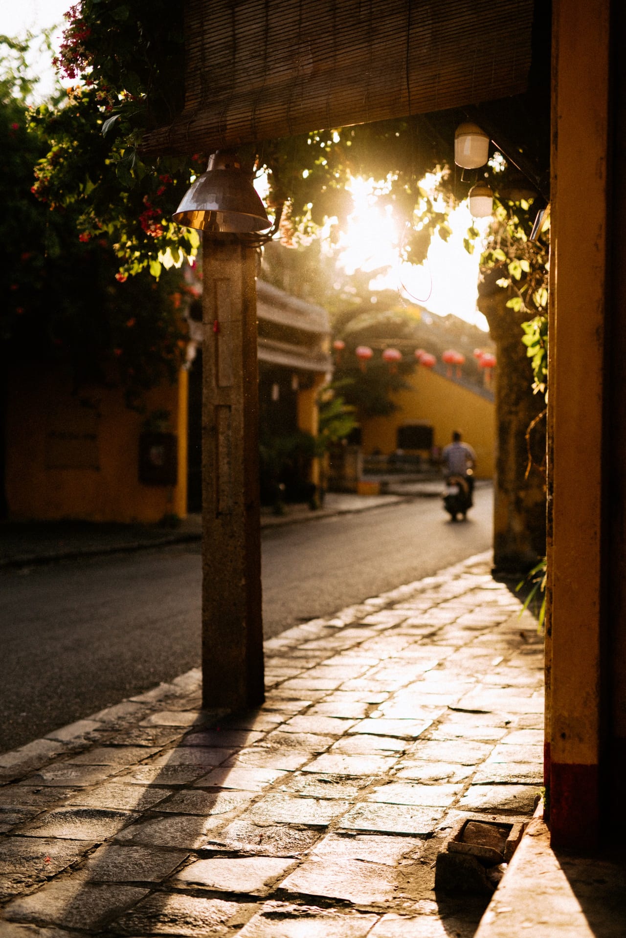 Late sun down a quiet lane of yellow walls in Hoi An